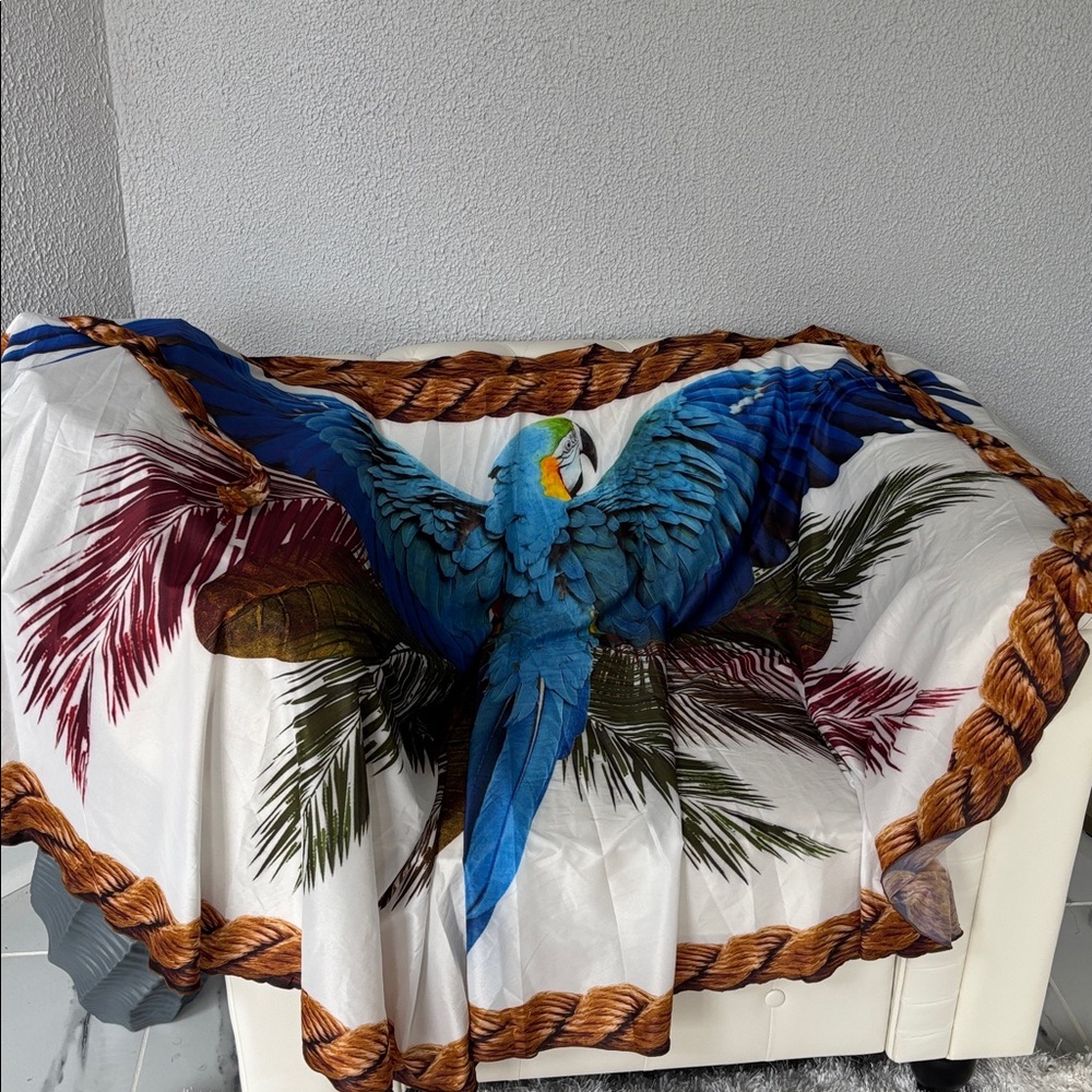 Tropical & Parrot Print Beach Tie Neck Cover Up Made in Brazil